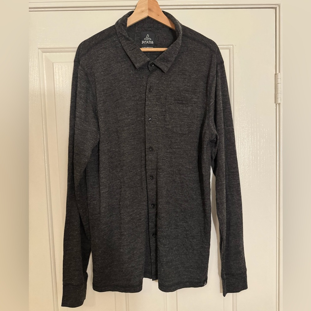 PRANA Wool Long Sleeve Shirt Lainages Men Charcoal Heather Gray Size XL